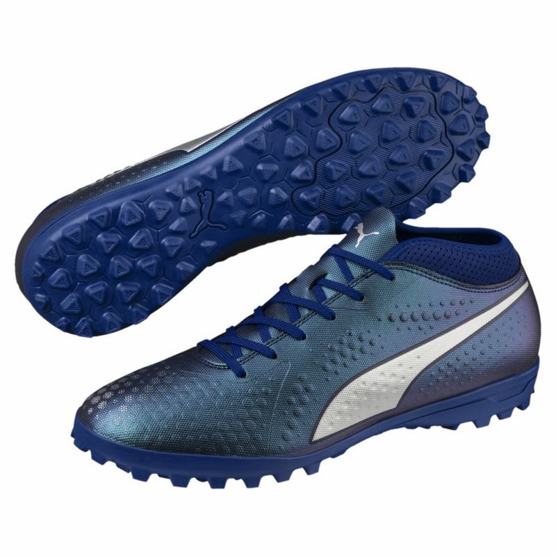 Chaussure de Foot Puma One 4 Synthetic Tt Homme Bleu/Argent/Bleu Marine Soldes 410GDJEA